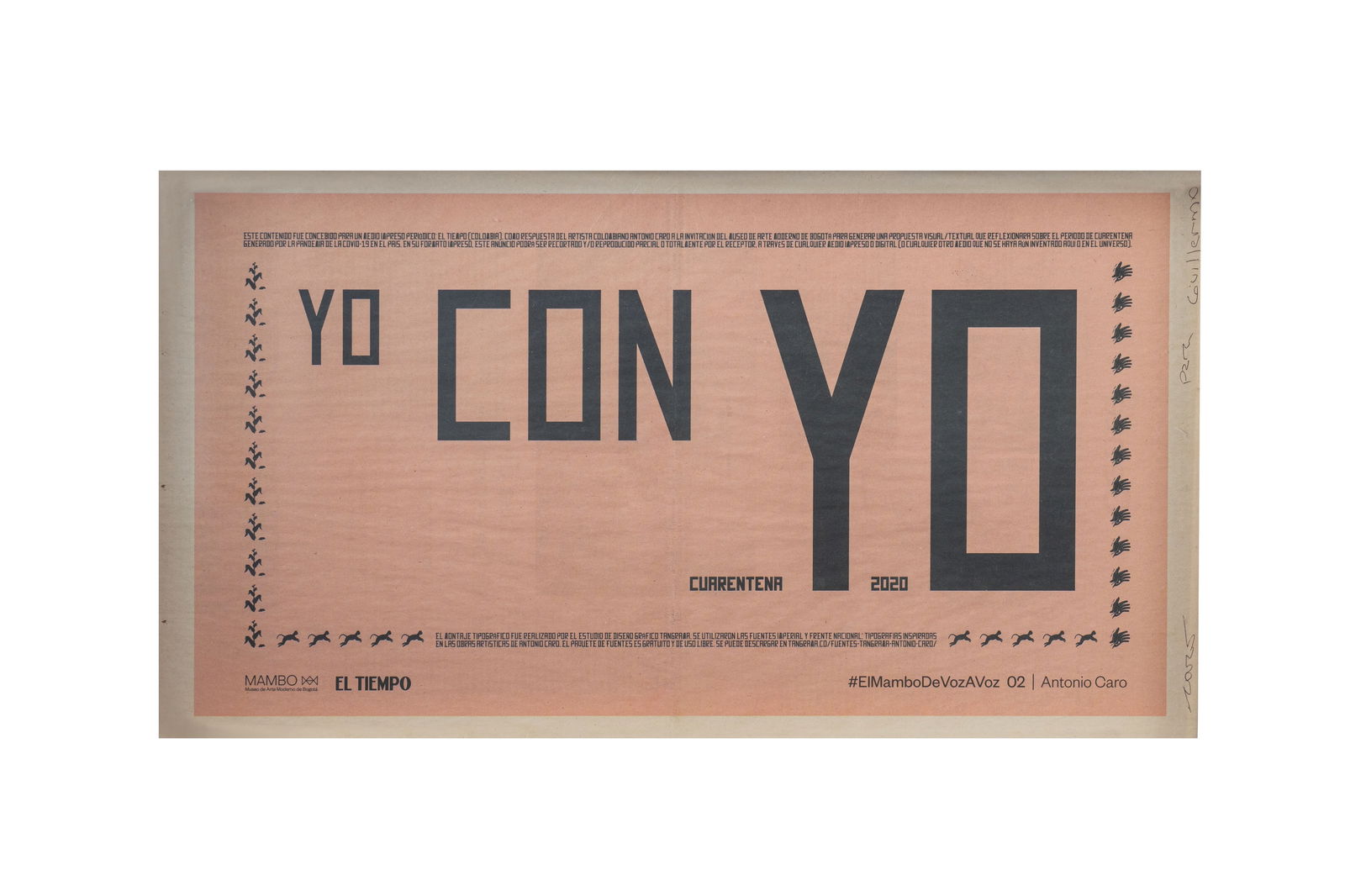 ANTONIO CARO (1950, Colombia-2021, Colombia): Yo con Yo, 2020Impresion offset sobre papelMedidas: 29 x 55 cm