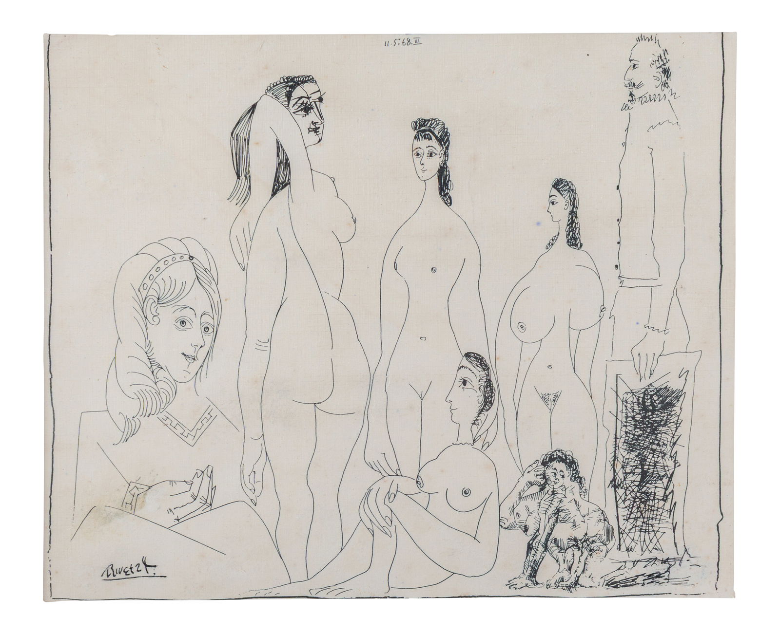 AUGUSTO RIVERA GARCES (1922, Colombia - 1982, Colombia) Peintre longiligne avec des femmes, dont une (1 of 1)