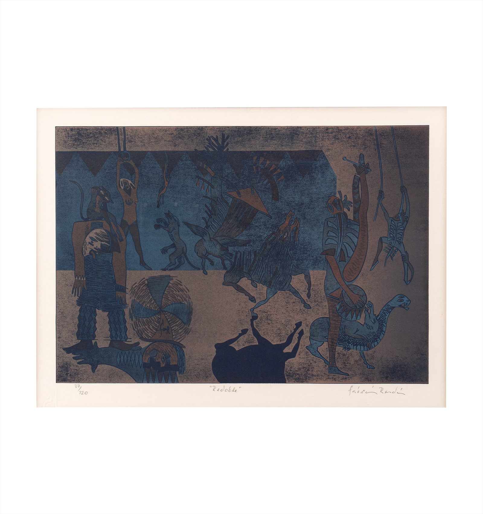 FABIAN RENDON (1953, Colombia - 2000, Colombia): Redoble, sf.Serigrafia sobre papel.Medidas: 32 x 42 cmEdicion 37/120Buen estado de conservacion.Coleccion privada.