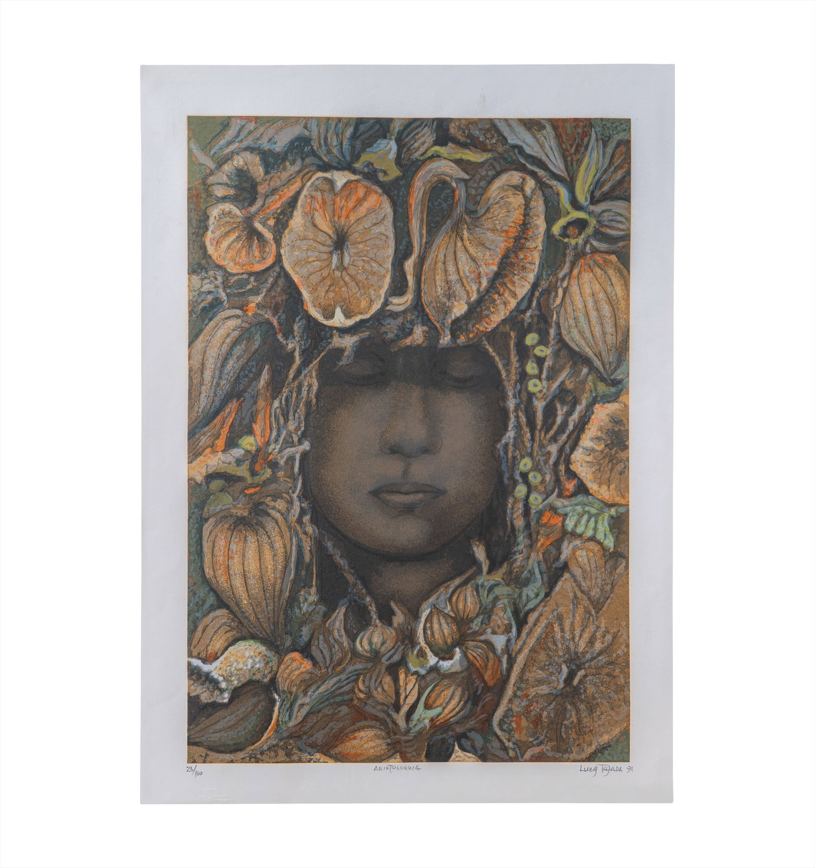 LUCY TEJADA (1920, Colombia - 2011, Colombia): Aristoloquia, 1991Serigrafia sobre papel Medidas: 77 x 56 cmEdicion 28/100Buen estado de conservacion.Coleccion privada.