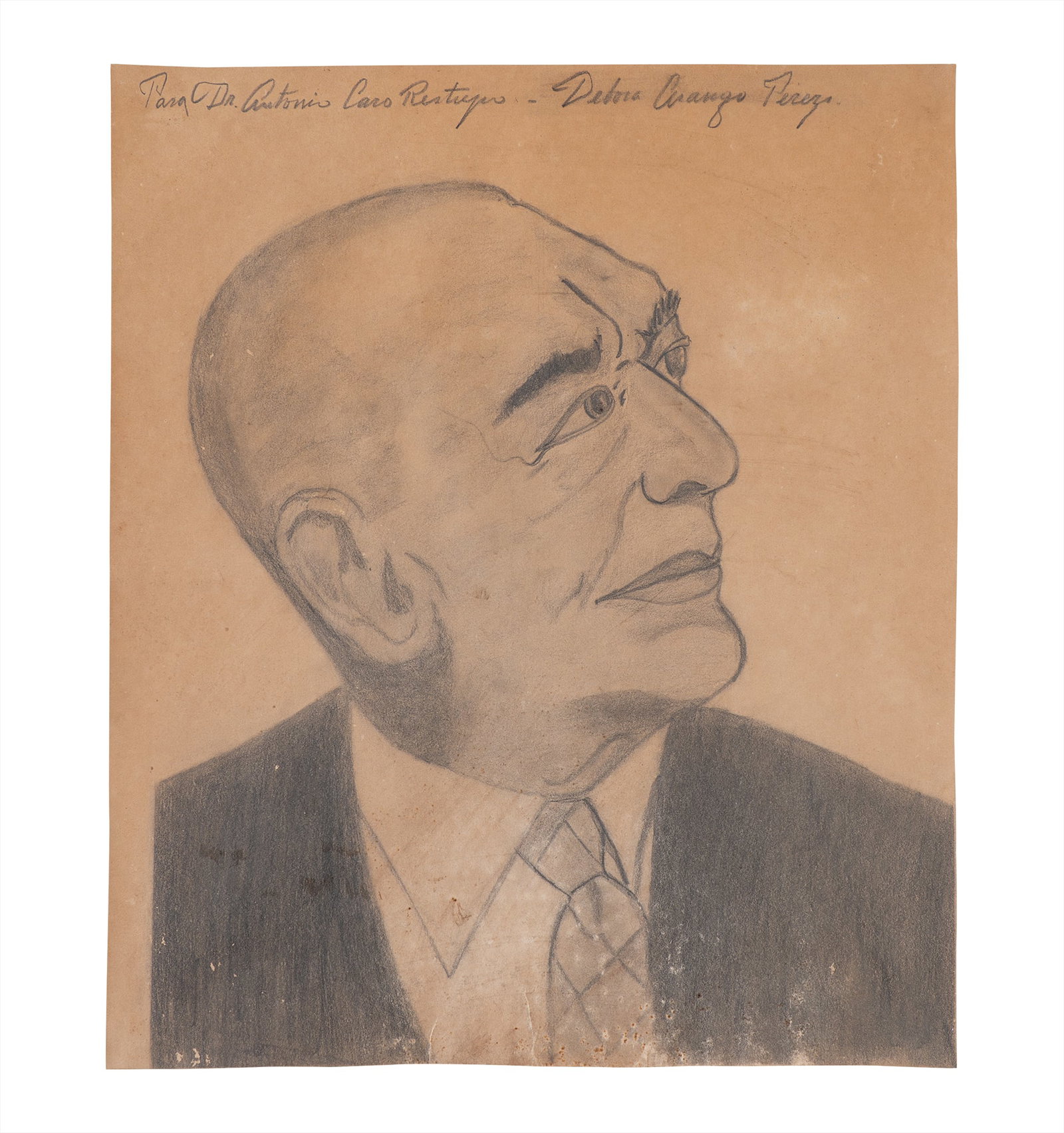 DEBORA ARANGO (1907, Colombia - 2005, Colombia): Laureno Gomez Castro, sf.Grafito sobre papelMedidas: 37 x 32 cmPresenta dedicatoria "Para Dr. Antonio Caro Restrepo". Buen estado de conservacion. Presenta algunas manchas en la parte inferior del pap