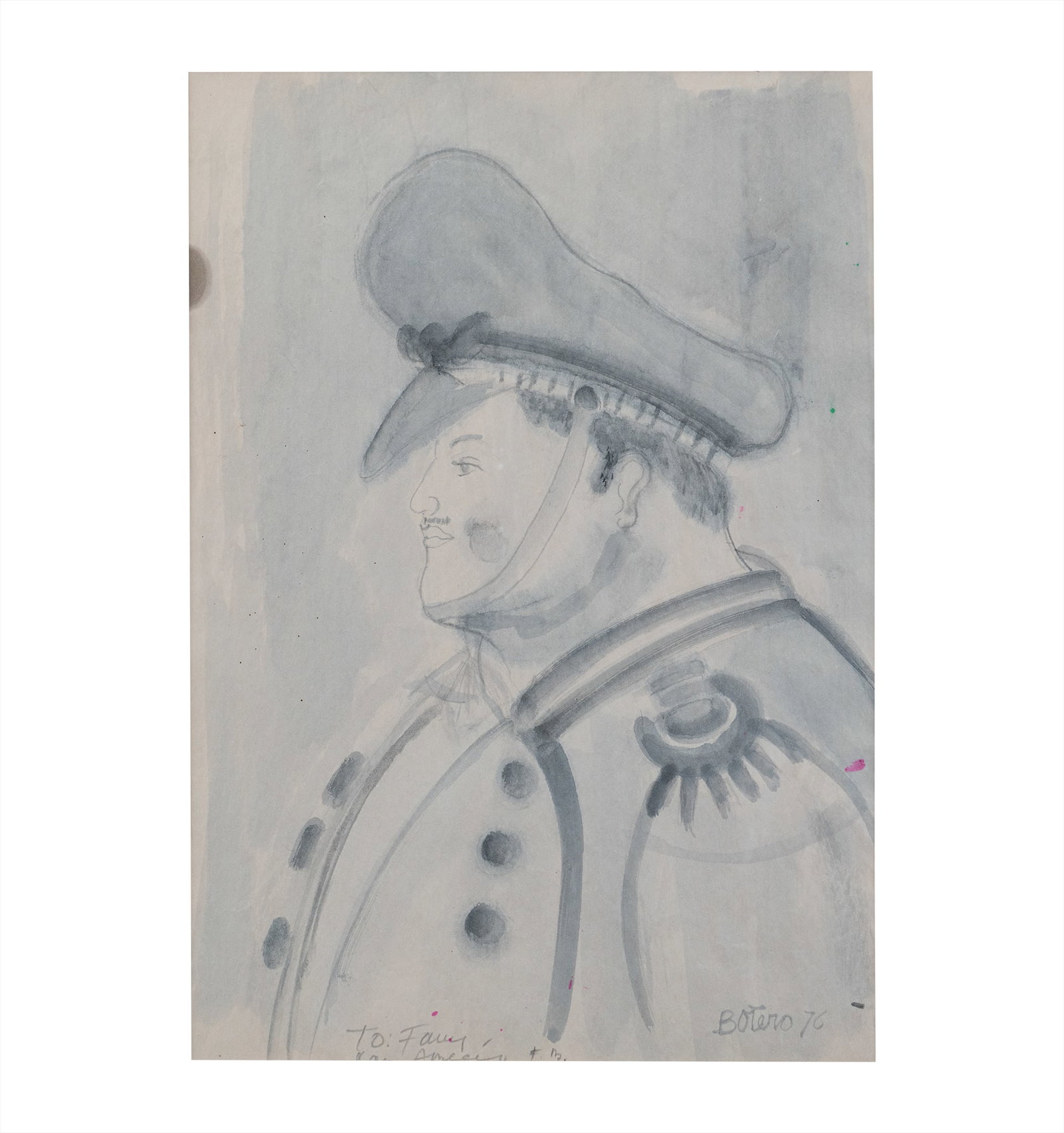 FERNANDO BOTERO (1932, Colombia - 2023, Monaco): Sin titulo,1976Acuarela sobre papel Medidas 50 x 34 cmBuen estado de conservacion.Coleccion privada.