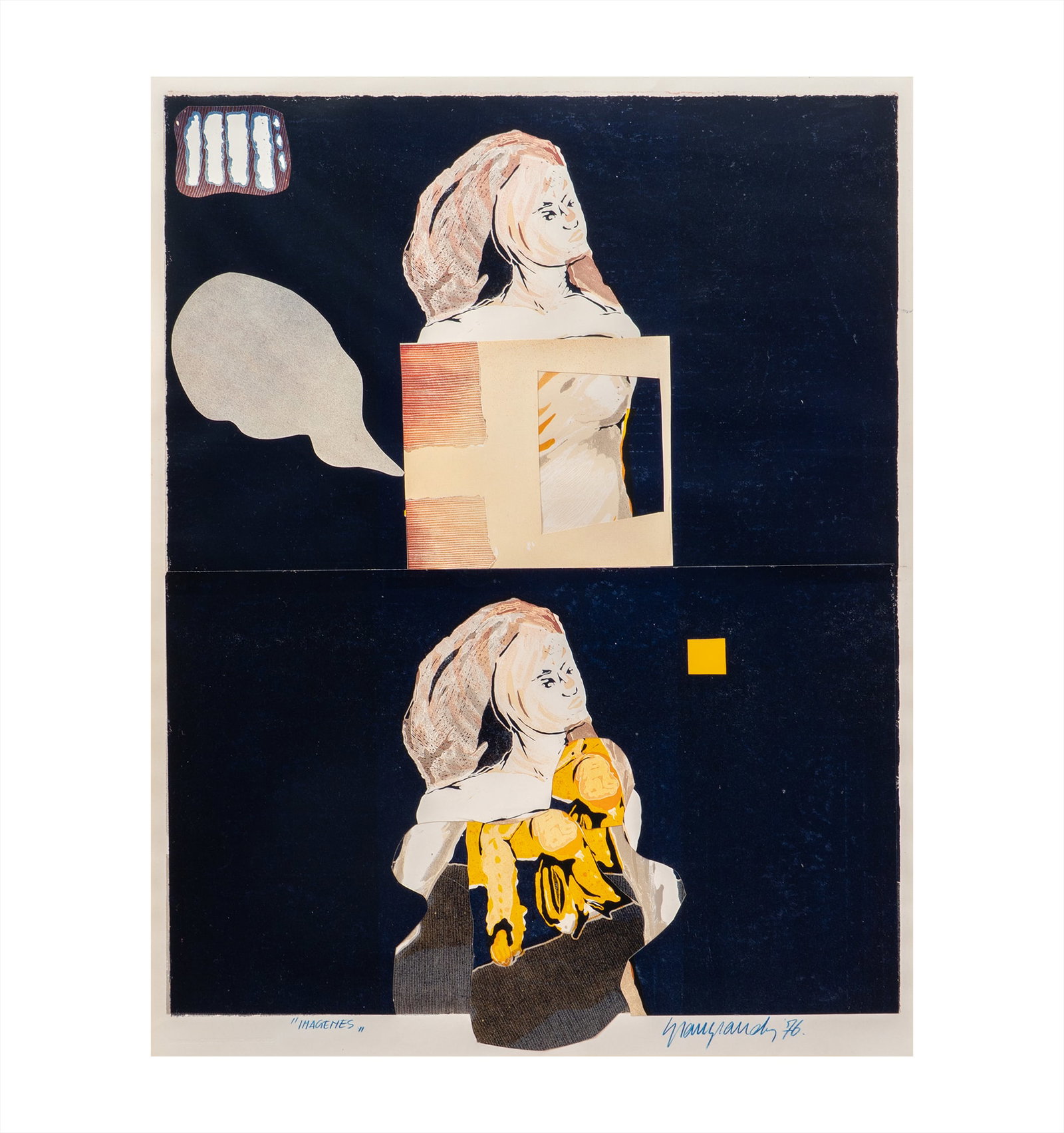 UMBERTO GIANGRANDI (1943, Italia): Imagenes, 1976Collage sobre papel Medidas: 62 x 48 cmBuen estado de conservacion.Coleccion privada.