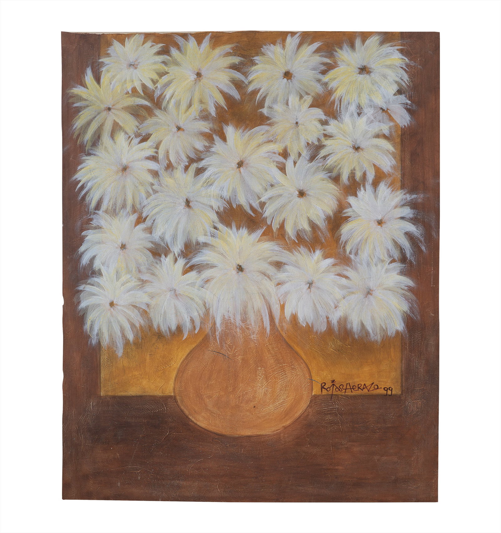 HECTOR ROJAS HERAZO (1920, Colombia - 2002, Colombia): Sin titulo, 1999Acrilico sobre lienzo Medidas: 150 x 119 cmBuen estado de conservacion.Coleccion privada.