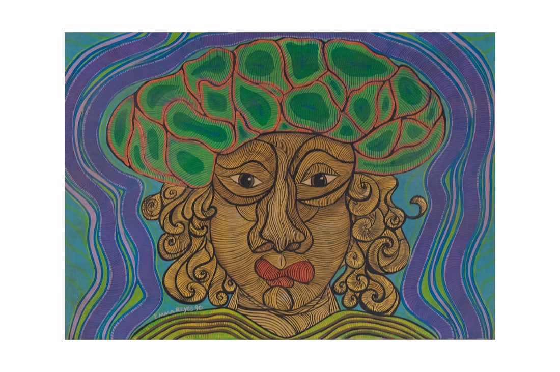 EMMA REYES (1919, Colombia - 2003, Francia): Sin Titulo, 1990Acrilico sobre lienzoMedidas: 70 x 51 cm Buen estado de conservacion, presenta pequenas craqueladuras.Coleccion privada.