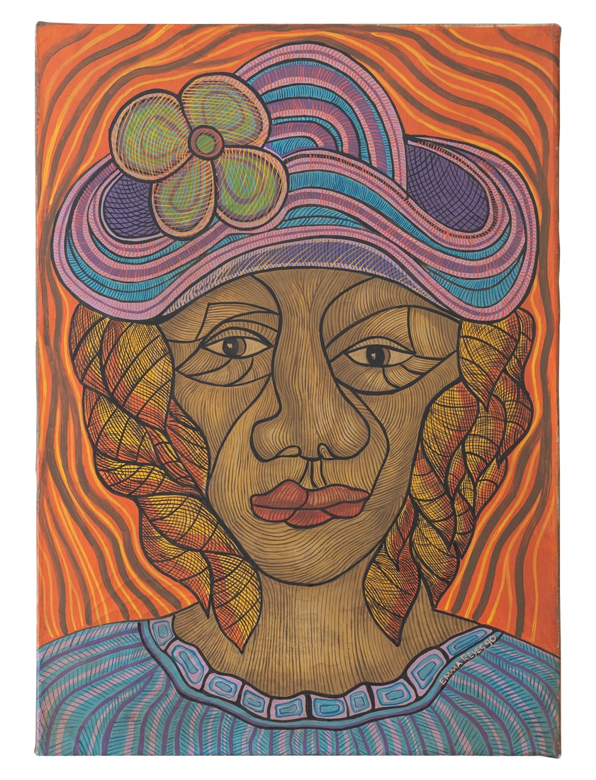 EMMA REYES (1919, Colombia - 2003, Francia): Sin Titulo, 1990Acrilico sobre lienzoMedidas: 69.5 x 50.5 cm Buen estado de conservacion. Presenta microfisuras en distintas areas de la capa pictorica.Coleccion privada