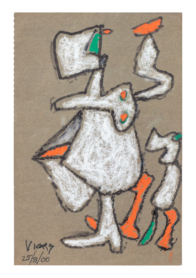 OSWALDO VIGAS (1923, Venezuela - 2014, Venezuela): Sin Titulo, 2000Pastel, gouache y marcador sobre papelMedidas: 23.2 x 15 cmBuen estado de conservacion. Coleccion privada.