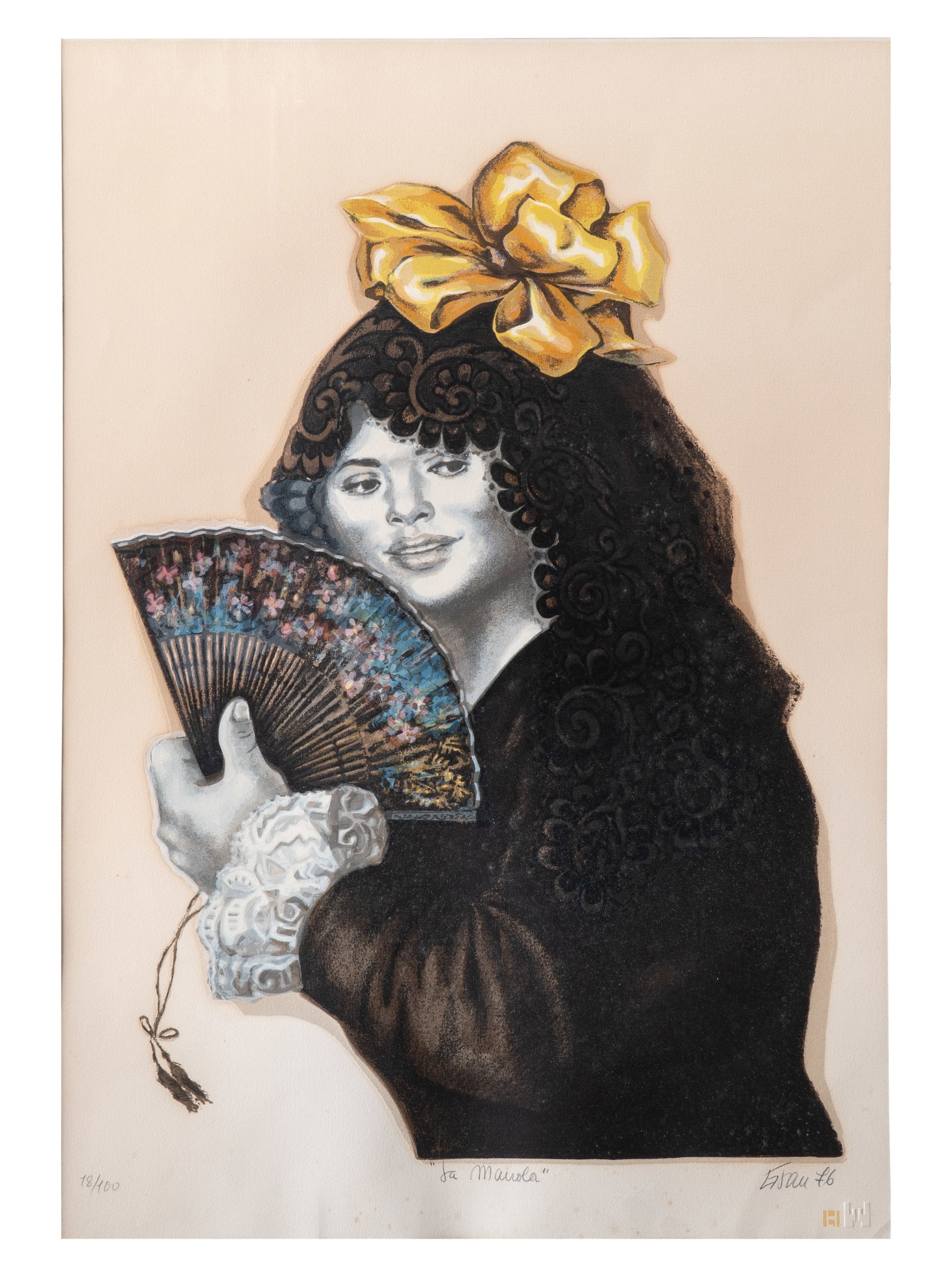 ENRIQUE GRAU (1920, Panama - 2004, Colombia): La Manola, 1976Litografia sobre papelMedidas: 73 x 51 cm Edicion 18/100Buen estado de conservacion. El papel presenta pequenas manchas. Coleccion privada.