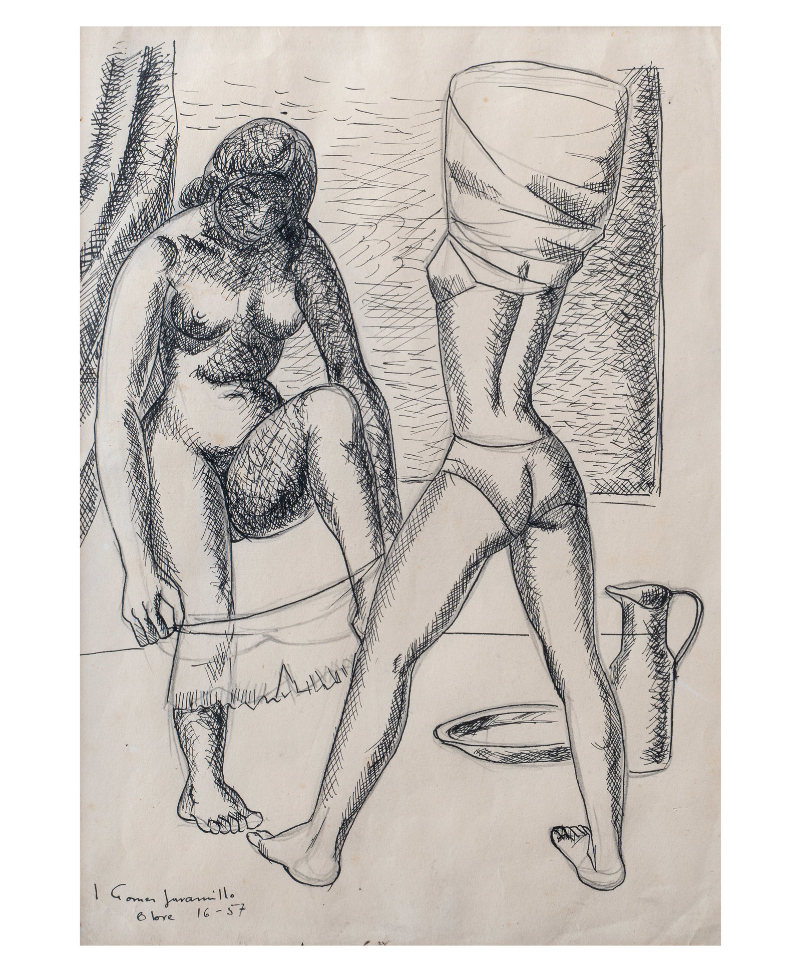 IGNACIO GOMEZ JARAMILLO (1910, Colombia - 1970, Colombia): Sin Titulo, 1957Tinta sobre papelMedidas: 33 x 23 cmBuen estado de conservacion.Coleccion privada.