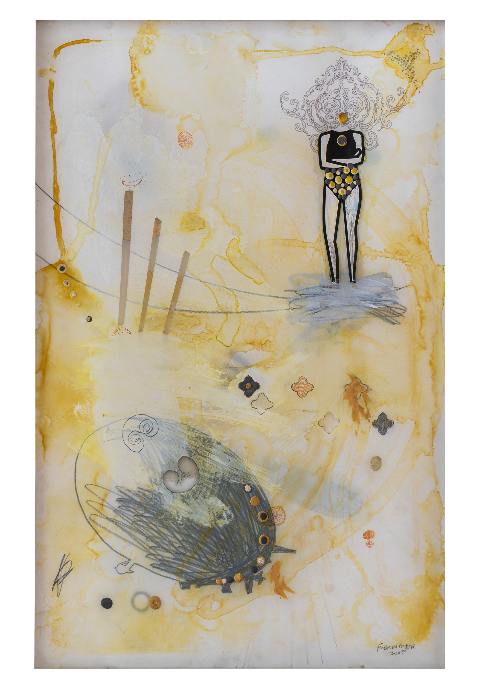 GONZALO FUENMAYOR (1977, Colombia): Insensible a la Aceleracion, 2005 Tecnica mixta sobre pergamino sobre masoniteMedidas: 59.7 x 38.2 cmBuen estado de conservacion.Coleccion Privada.