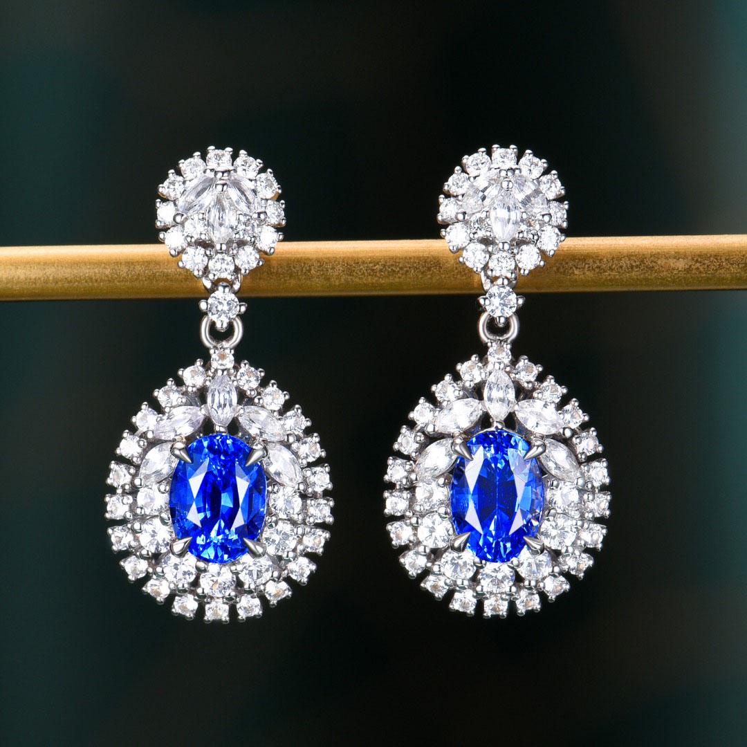 18K White Gold 2.42 CT Sapphire & Diamond Earrings (1 of 8)