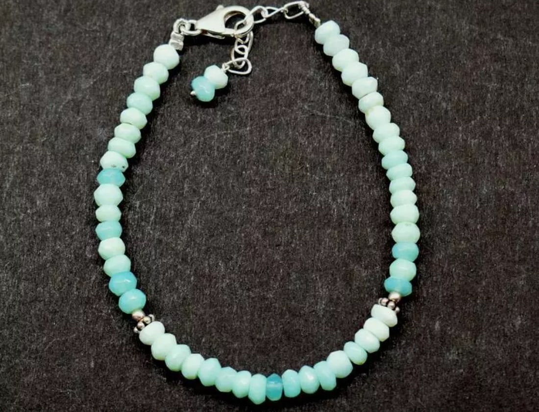 6.5 - 7.5" BRACELET NATURAL PERUVIAN OPAL BEADS SOLID 925 SILVER (1 of 3)