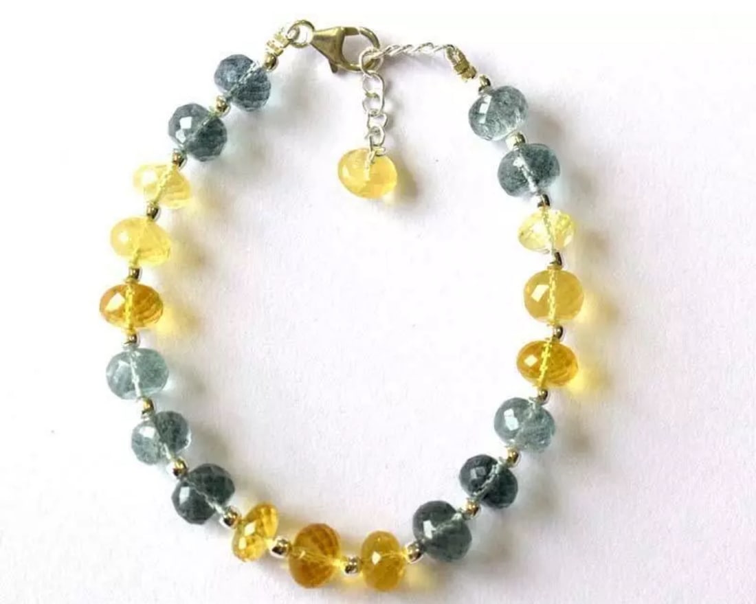 7 - 8" SOLID 925 SILVER BRACELET - NATURAL AAA RARE AQUAMARINE BEADS (1 of 3)