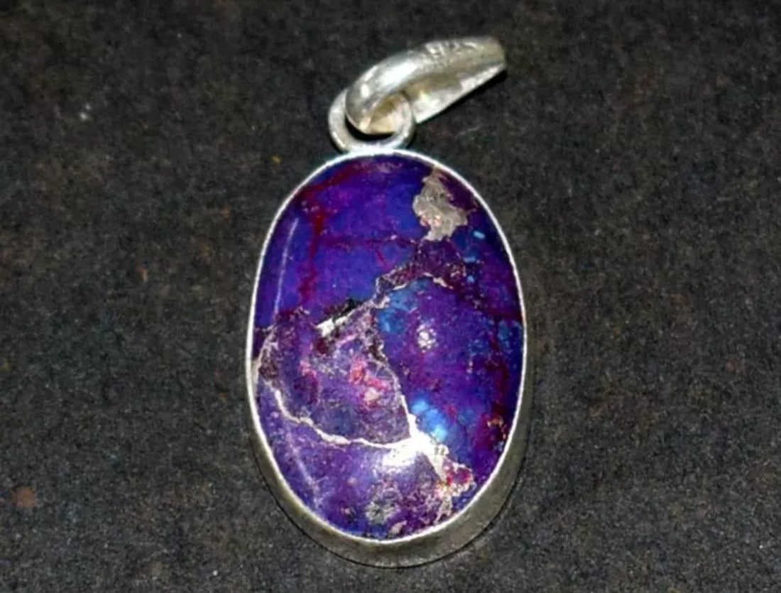 SOLID 925 STERLING SILVER PENDANT - PURPLE COPPER TURQUOISE (1 of 2)