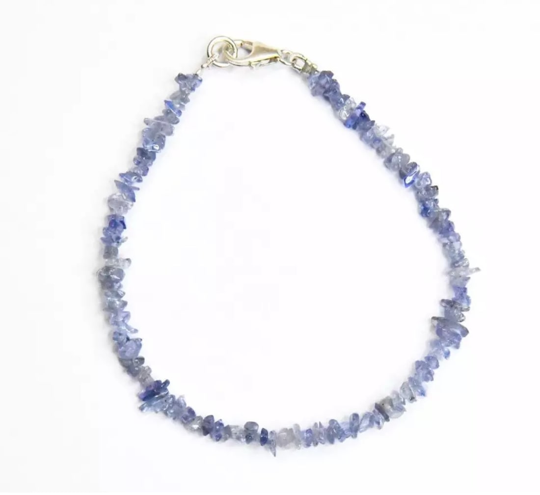 7.5" BRACELET NATURAL TANZANITE BEADS CHIPS SOLID 925 SILVER (1 of 3)