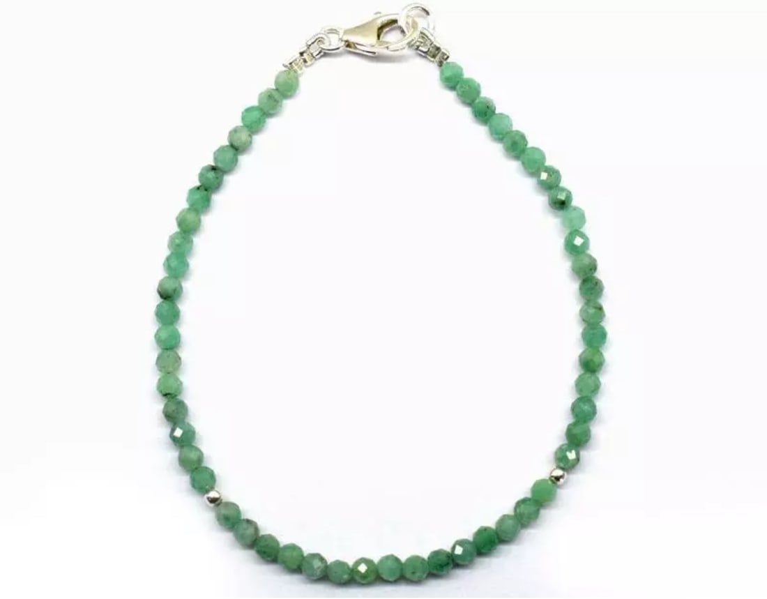 7" SOLID 925 SILVER BRACELET NATURAL EMERALD BEADS ROUND (1 of 3)