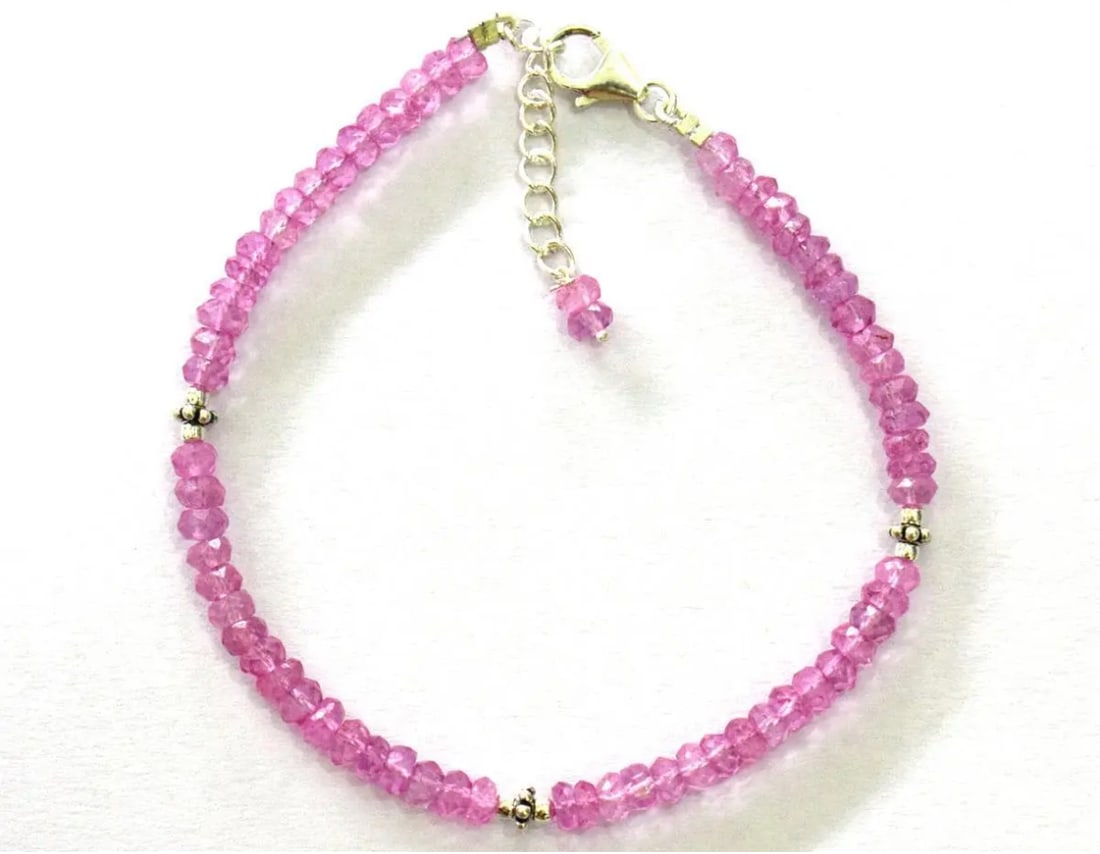 7.5 - 8.5" SOLID 925 SILVER BRACELET PINK TOPAZ BEADS RONDELLE (1 of 2)