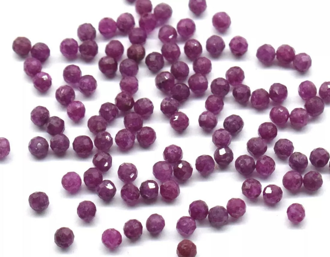 (100 PIECES) NATURAL RUBY BEADS FACETED ROUND 3 MM LOOSE BEADS (1 of 2)