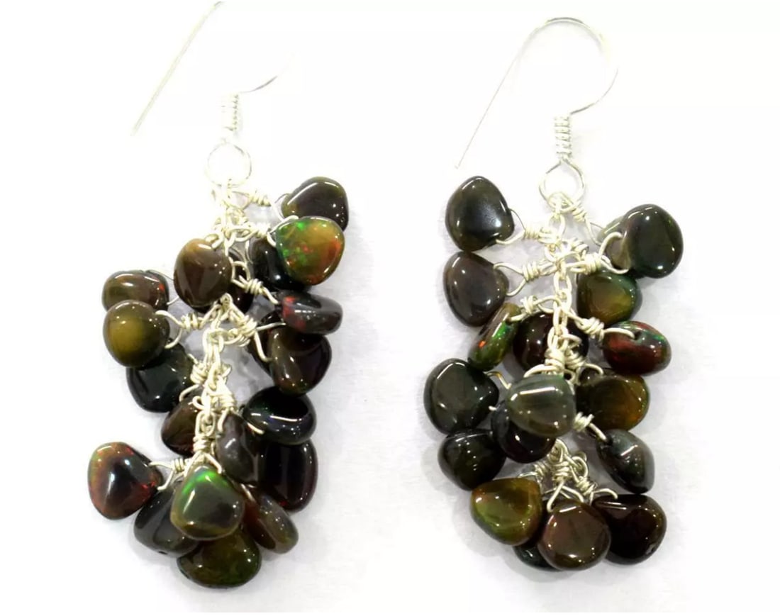 SOLID 925 SILVER NATURAL ETHIOPIAN OPAL BEADS HEART EARRINGS (1 of 2)