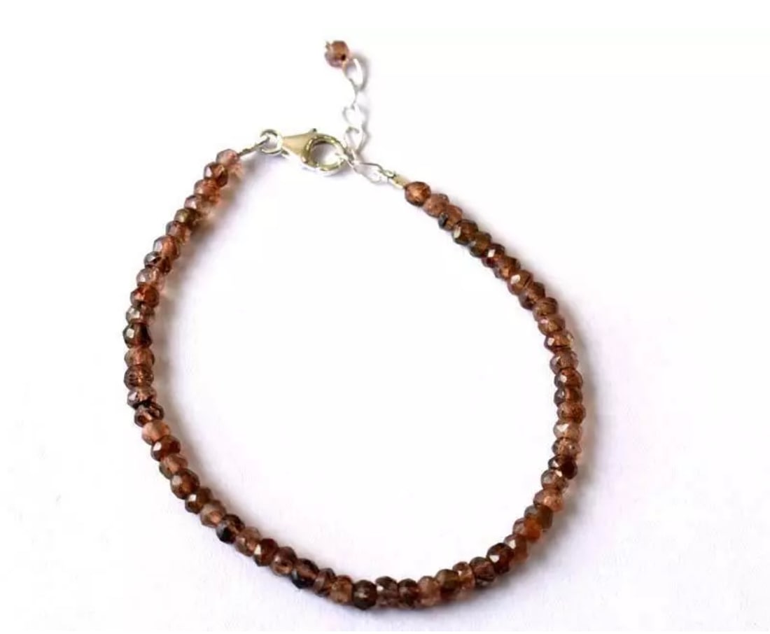 7 - 8" BRACELET NATURAL ANDALUSITE BEADS RONDELLE SOLID 925 SILVER (1 of 3)