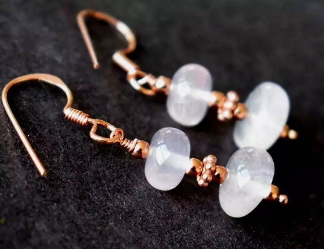 ROSE GOLD OVER SOLID 925 SILVER NATURAL ROSE QUARTZ BEADS EARRINGS (1 of 2)