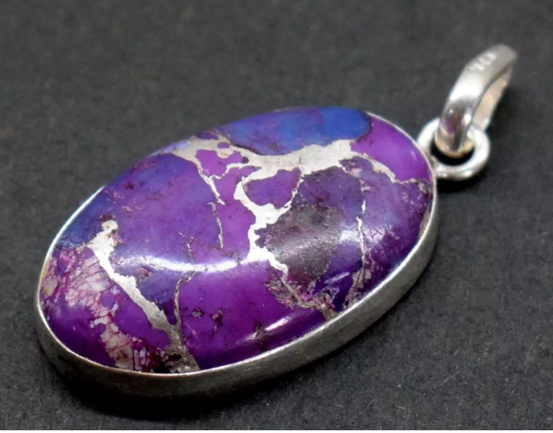 SOLID 925 STERLING SILVER PENDANT - PURPLE COPPER TURQUOISE (1 of 2)