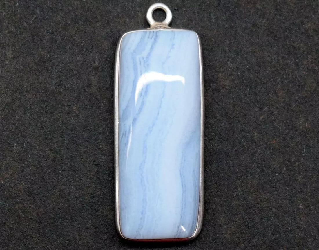 SOLID 925 STERLING SILVER CONNECTOR - NATURAL BLUE LACE AGATE RECTANGLE (1 of 2)