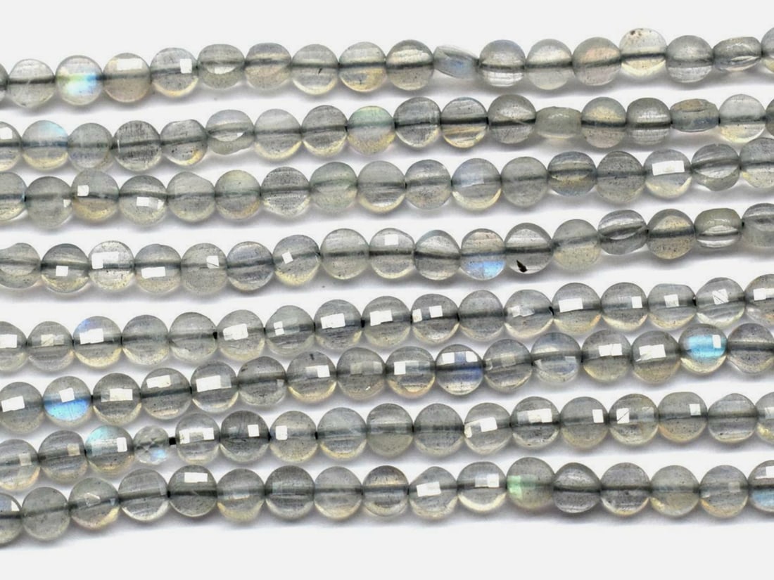 12" STRAND NATURAL LABRADORITE BEADS FACETED COIN 4 MM 1 LINE (1 of 2)