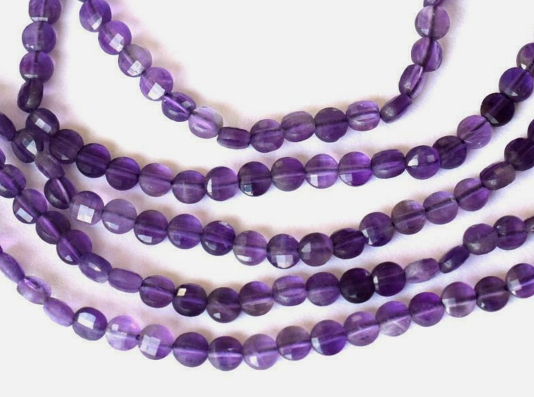 12" STRAND NATURAL AMETHYST BEADS FACETED COIN 4 MM 1 LINE (1 of 2)