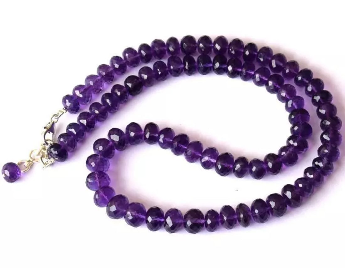 18 - 19" NECKLACE NATURAL FINE AMETHYST BEADS SOLID 925 STERLING SILVER (1 of 2)