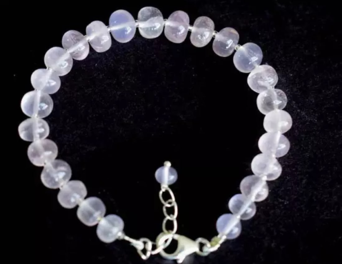 7 - 8" SOLID 925 SILVER BRACELET NATURAL ROSE QUARTZ BEADS RONDELLE: These are natural, earth mined and hand crafted with precision. Stone: Rose Quartz, Stone Shape: Rondelle, Stone Size: 6 - 8.5 mm, Width: 4 - 6 mm, Length: 7 - 8", Weight: approx. 65 carats. The photo