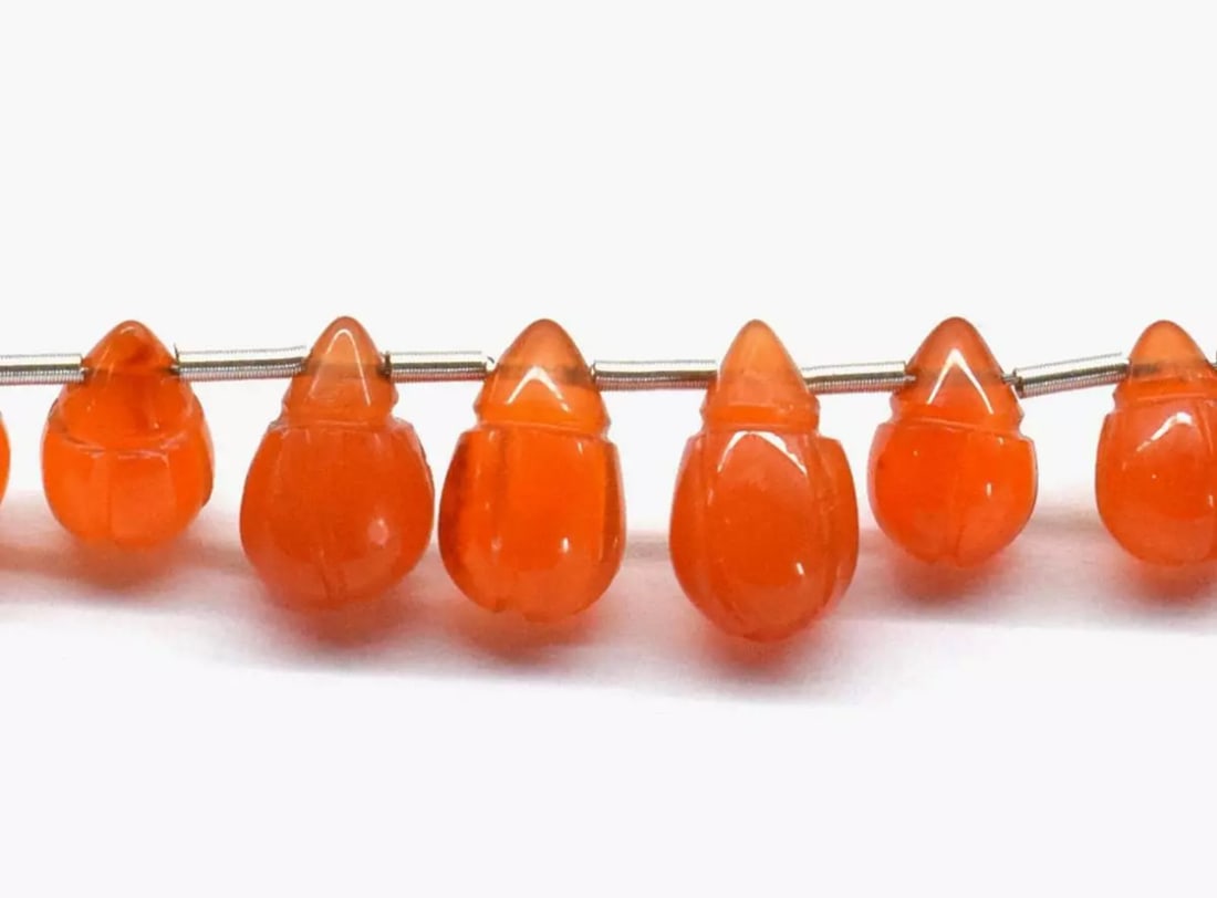 NATURAL CARNELIAN BEADS CARVED BRIOLETTE 5X8 - 6X10 MM 9 PCS LOOSE BEADS (1 of 3)