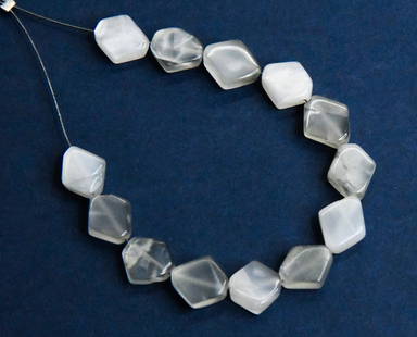 NATURAL WHITE MOONSTONE BEADS DIAMOND 8X8 - 8X10 MM, 13 PCS: These are natural, earth mined and hand crafted with precision. Stone: White Moonstone, Stone Shape: Diamond, Stone Size: 8x8.5 - 8x10 mm, Width: 3.5 - 4.5, Weight: approx. 32 carats. The photographs