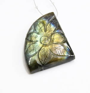 NATURAL LABRADORITE STONE CARVED FANCY 33X39 MM, 1 PIECE: These are natural, earth mined and hand crafted with precision. Stone: Labradorite, Stone Shape: Carved Fancy, Stone Size: 33x39 mm, Width: 9 mm, Weight: approx. 105 carats. The photographs are genera