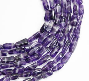 NATURAL AMETHYST BEADS TUMBLE 7X12 - 8X20 MM, 9'' STRAND  (3 LINES)