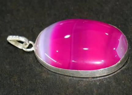 SOLID 925 STERLING SILVER PENDANT - PINK CHALCEDONY OVAL 1 1/2": These are natural, earth mined and hand crafted with precision. Stone: Pink Chalcedony, Shape: Oval, Size: 21x29 mm, Width - 7 mm, Length: 1 1/2", Weight: approx. 40 carats. The photographs are enlarg