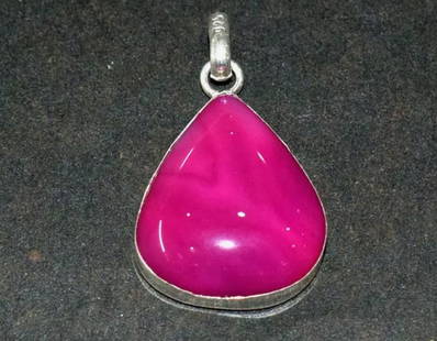 SOLID 925 STERLING SILVER PENDANT - PINK CHALCEDONY PEAR 1 1/8": These are natural, earth mined and hand crafted with precision. Stone: Pink Chalcedony, Shape: Pear, Size: 18x21 mm, Width - 7 mm, Length: 1 1/8", Weight: approx. 24 carats. The photographs are enlarg