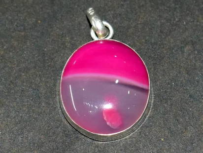 SOLID 925 STERLING SILVER PENDANT - PINK CHALCEDONY OVAL 1": These are natural, earth mined and hand crafted with precision. Stone: Pink Chalcedony, Shape: Pear, Size: 16x18 mm, Width - 6.5 mm, Length: 1", Weight: approx. 20 carats. The photographs are enlarged