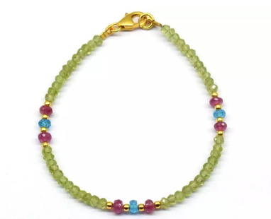 7" VERMEIL - SOLID 925 SILVER BRACELET NATURAL MULTI GEMSTONE BEADS: These are natural, earth mined and hand crafted with precision. Stone: Peridot/Tourmaline/Topaz, Stone Shape: Faceted Rondelle, Stone Size: 3 - 4 mm, Width - 2 - 2.5 mm, Length: 7", Weight: approx.