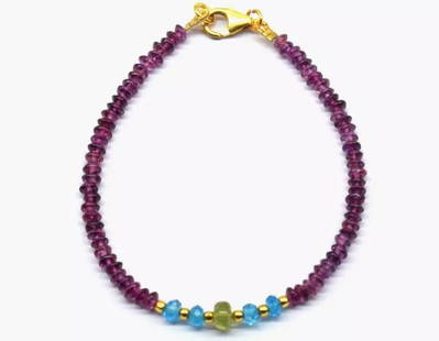 7" VERMEIL - SOLID 925 SILVER BRACELET NATURAL MULTI GEMSTONE BEADS: These are natural, earth mined and hand crafted with precision. Stone: Rhodolite Garnet/Peridot/Topaz, Stone Shape: Rondelle, Stone Size: 3.5 - 5 mm, Width: 1.5 - 3.5 mm, Length: 7", Weight: approx.