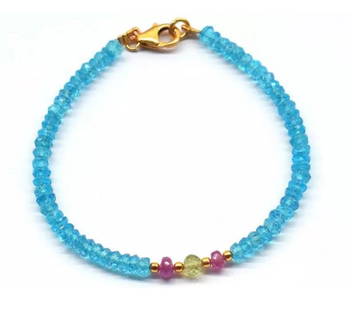 7" VERMEIL - SOLID 925 SILVER BRACELET MULTI GEMSTONE BEADS RONDELLE: These are natural, earth mined and hand crafted with precision. Stone: Topaz/Pink Tourmaline/Peridot, Stone Shape: Faceted Rondelle, Stone Size: 3.5 - 4.5 mm, Width - 2 - 3.5 mm, Length: 7", Weight: