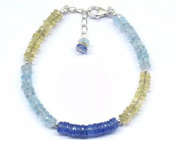 6.5 - 7.5" SOLID 925 SILVER BRACELET NATURAL MULTI GEMSTONE BEADS: These are natural, earth mined and hand crafted with precision. Stone: Tanzanite/Lemon Quartz/Aquamarine, Stone Shape: Faceted Tyre, Stone Size: 5 - 5.5 mm, Width: 1.5 - 2 mm, Length: 6.5 - 7.5",
