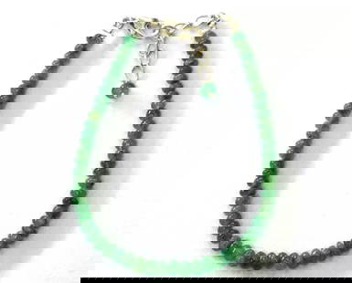6 - 7" SOLID 925 SILVER BRACELET NATURAL EMERALD BEADS RONDELLE: These are natural, earth mined and hand crafted with precision. Stone: Emerald, Stone Shape: Rondelle, Stone Size: 3 - 4 mm, Width: 1.5 - 2.5 mm, Length: 6 - 7", Weight: approx. 19.50 carats. The phot