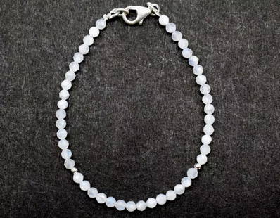 7" SOLID 925 SILVER BRACELET NATURAL WHITE MOONSTONE BEADS ROUND: These are natural, earth mined and hand crafted with precision. Stone: Moonstone, Stone Shape: Faceted Round, Stone Size: 3 mm, Length: 7", Weight: approx. 14.50 carats. The photographs are enlarged t