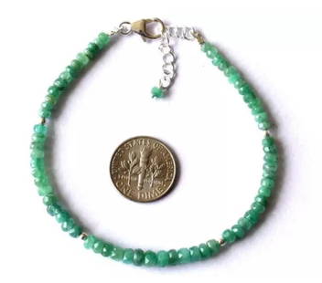 7 - 8" SOLID 925 SILVER BRACELET NATURAL EMERALD BEADS RONDELLE: These are natural, earth mined and hand crafted with precision. Stone: Emerald, Stone Shape: Faceted Rondelle, Stone Size: 3 - 4.5 mm, Width: 1.5 - 2.5 mm, Length: 7 - 8", Weight: approx. 22.80 carats