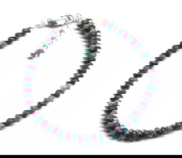 7 - 8" SOLID 925 SILVER BRACELET NATURAL RUBY & EMERALD BEADS RONDELLE: These are natural, earth mined and hand crafted with precision. Stone: Ruby/Emerald, Stone Shape: Rondelle, Stone Size: 4.5 - 5 mm, Width: 2 - 3 mm, Length: 7 - 8", Weight: approx. 39 carats. The phot