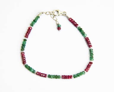 7 - 8" SOLID 925 SILVER BRACELET NATURAL RUBY & EMERALD: These are natural, earth mined and hand crafted with precision. Stone: Ruby & Emerald, Stone Shape: Faceted Rondelle, Stone Size: 3 - 3.5 mm, Width - 2 - 2.5 mm, Length: 7 - 8", Weight: approx. 22 car