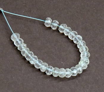 NATURAL AQUAMARINE BEADS FACETED RONDELLE 4.5 MM 25 PCS, (3 TASSELS): These are natural, earth mined and hand crafted with precision. Stone: Aquamarine, Stone Shape: Faceted Rondelle, Stone Size: 4.5 mm, Weight: approx. 13 carats. The photographs are generally enlarged