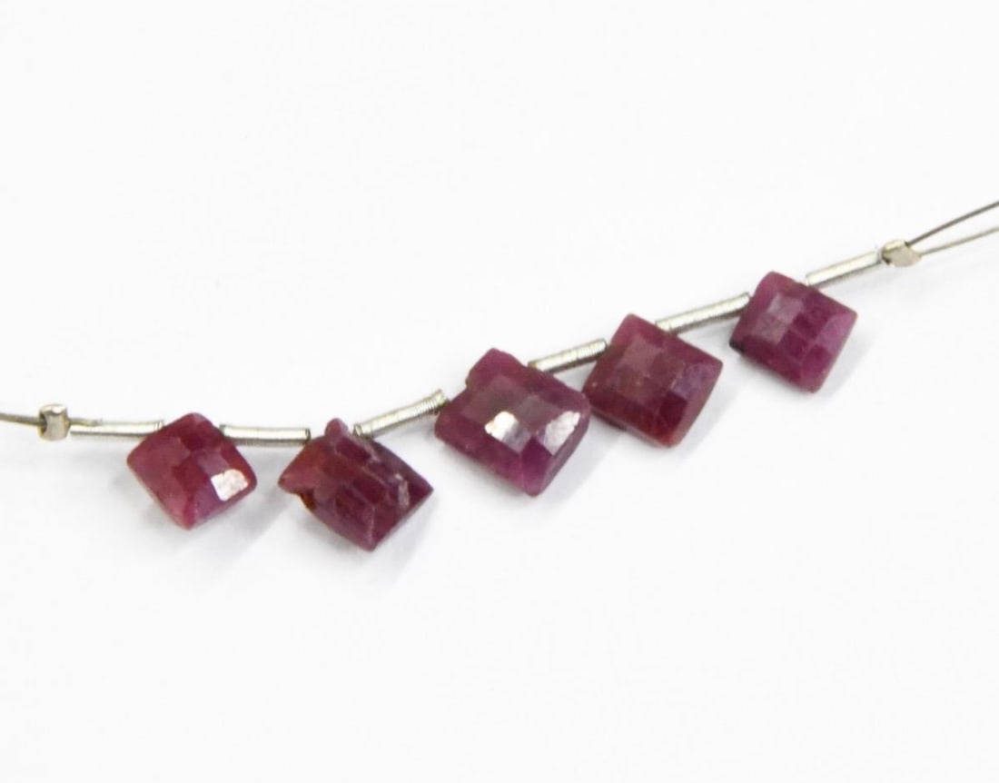 NATURAL EARTH MINED RUBY BEADS FACETED RECTANGLE 4X5 - 5X6 MM, 5 PCS  (3 TASSELS) (1 of 2)