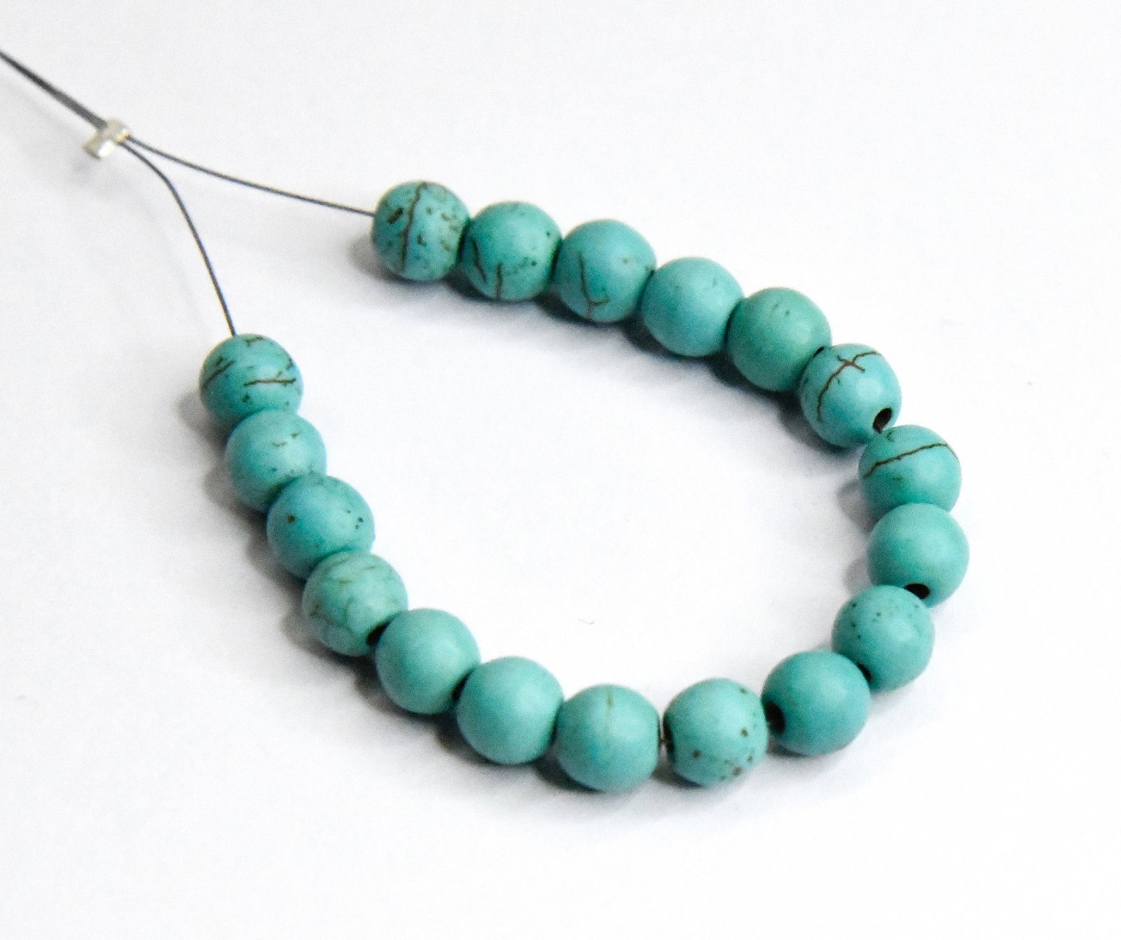 TURQUOISE BEADS ROUND  (MANMADE) 6 MM 18 PCS (1 of 2)
